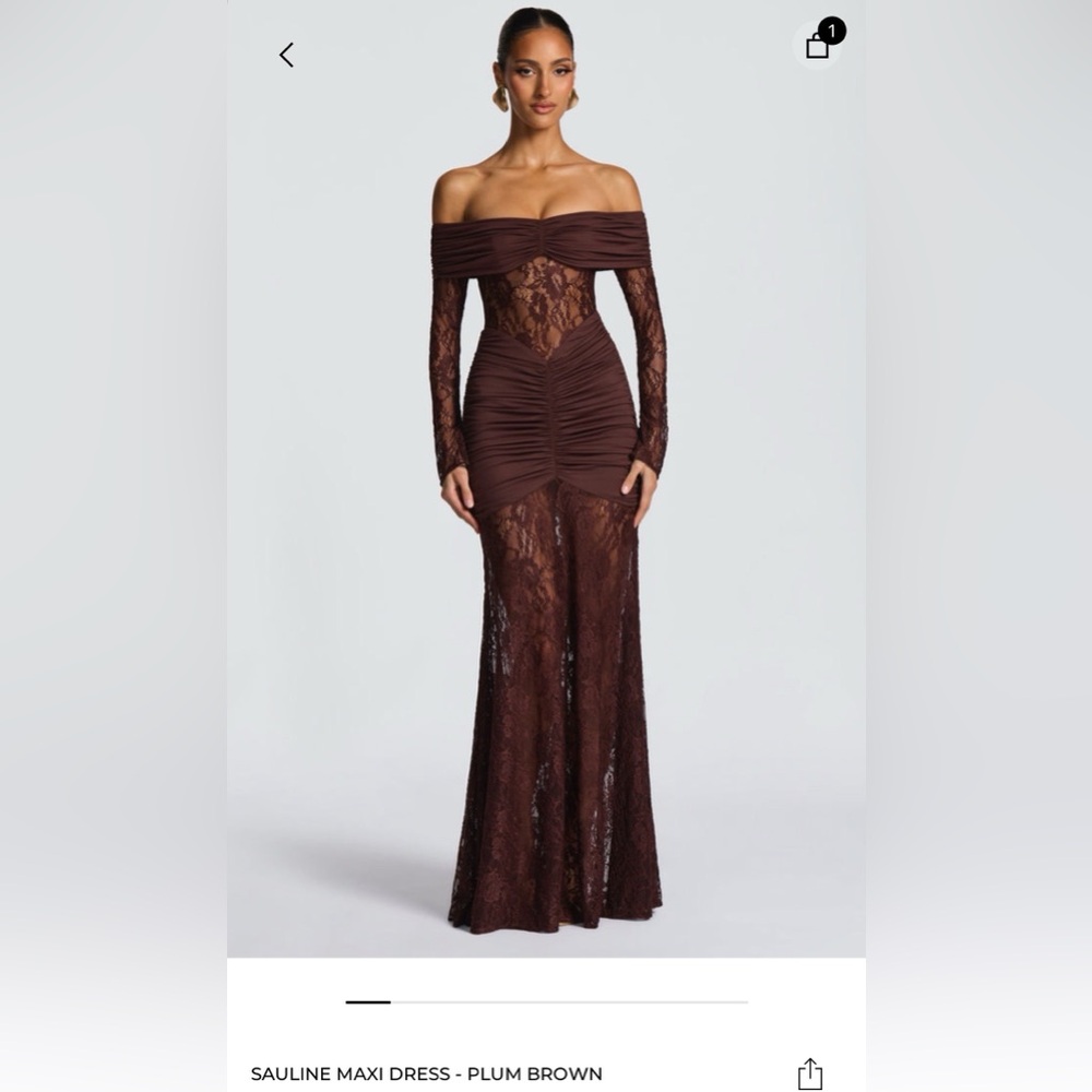 Sauline Plum Brown Off-Shoulder Maxi Dress